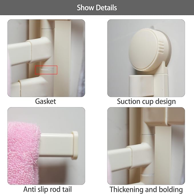 Towel Rack Suction Cup Clothes Drying Rack - Foldable Wall-Mounted Laundry Hanger for Bathroom, Balcony, Kitchen - Space-Saving, No Drilling, Sturdy（White