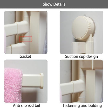 Towel Rack Suction Cup Clothes Drying Rack - Foldable Wall-Mounted Laundry Hanger for Bathroom, Balcony, Kitchen - Space-Saving, No Drilling, Sturdy（White