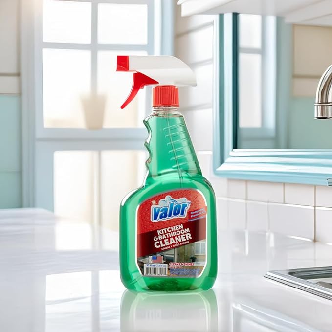 Valor Kitchen & Bathroom Cleaner Spray – Multi-Surface Degreaser & Limescale Cleaning Solution, Eco-Friendly Biodegradable Formula, (32 Fl Oz (Pack of 3))