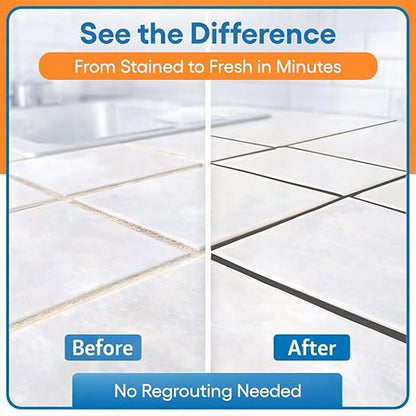 Gray Grout Paint Pen Tile Grout Colorant & Sealer Marker, Quick-Dry, Ideal for Bathroom, Shower, Kitchen Tiles Restores Grout Lines, 3 Adjustable Tips (2-3 mm) 2 Pack