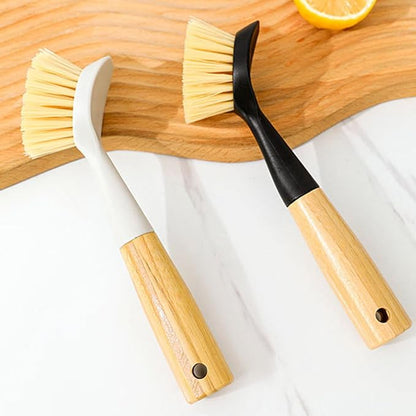 2 Pack Kitchen Dish Brush+1 Pair Reusable Rubber Gloves,Kitchen Cleaning Sets,Bamboo Handle Dish Scrubber Built-in Scraper, Scrub Brushes for Pans Pots Sink Dishwashing,Range Hood (Black)