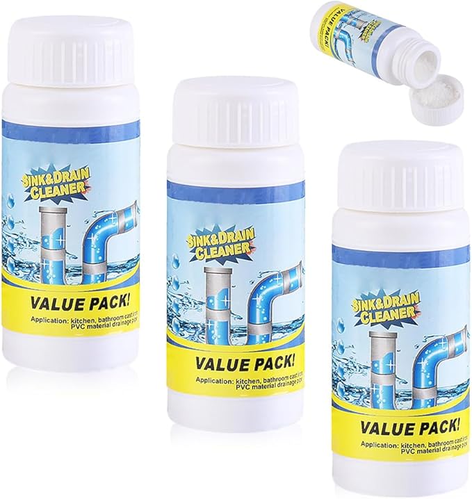 2026 New Sink Drain Cleaner, Multi-functional Sink and Drain Cleaner Powder Cleaning, Drains Foam Cleaner, Powerful Pipe Dredging Agent for Home Kitchen Toilet (3Pcs)