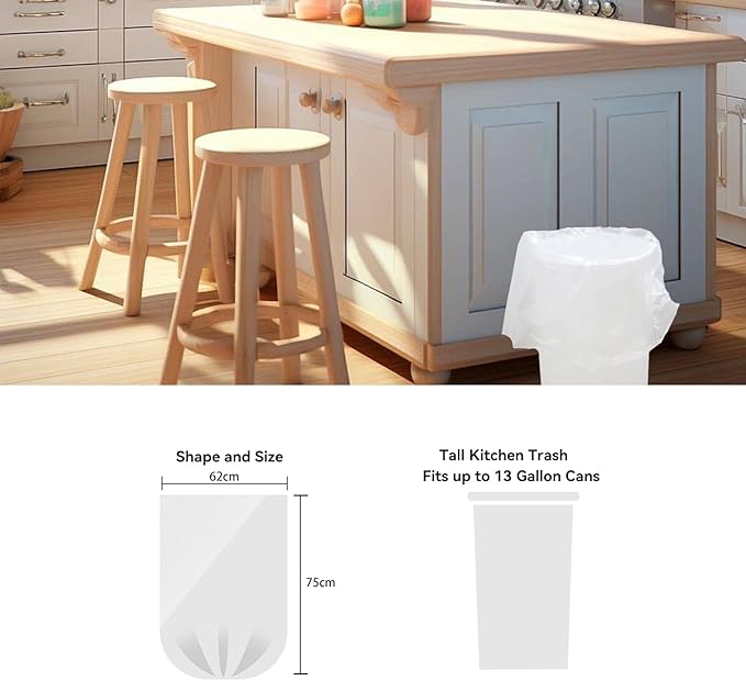 WAIKAS Trash Bags 13 Gallon, 20 Count, Medium Garbage Bags, No Flaps/Ties, 62x75cm,16.8g/pcs, Unscented, White