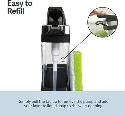Casabella Sink Sider Solo Kitchen Soap Pump and Sponge Caddy, Black/Chrome - 2-in-1 Soap and Sponge Caddy, One-Hand Soap Dispensing, Easy to Refill and Clean, Efficient Size (Pack of 6)