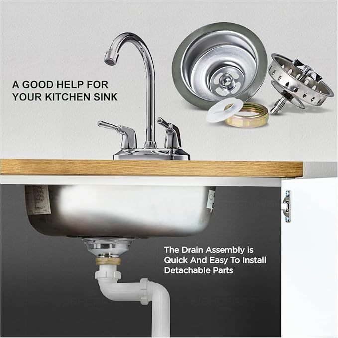 Highcraft 9763 Kitchen Sink (3-1/2 Inch) Stainless Steel Drain Assembly With Strainer Basket Spin and Seal With Threaded Stopper