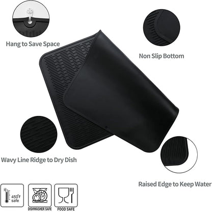MicoYang Silicone Dish Drying Mat for Multiple Usage,Easy clean,Eco-friendly,Heat-resistant Silicone Mat for Kitchen Counter or Sink,Refrigerator or Drawer Liner Black 3XL 28 inches x 18 inches