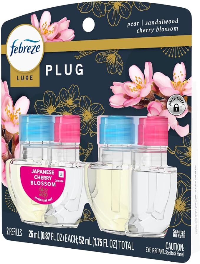 Febreze Plug In Air Freshener, Odor-Fighting Scented Oil Refill, Japanese Cherry Blossom, 2 Refill