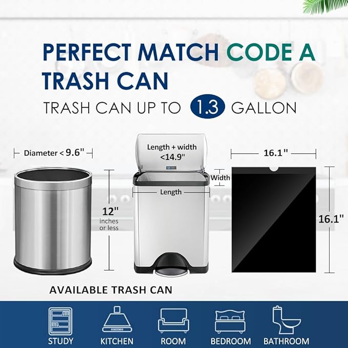 1.3 Gallon 100 Counts Strong Drawstring Trash Bags Garbage Bags by RayPard, 1, 1.2, 1.3 Gal Small Plastic Bags, Trash Can Liners for Home Office Kitchen Bathroom Bedroom, Waste Basket Liners (Black)