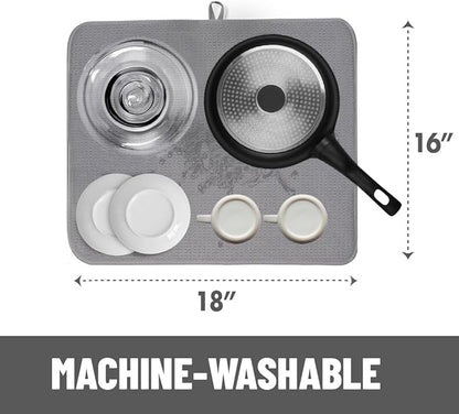 Bellemain XL Dish Mat Microfiber Dish Drying Mat, Super absorbent (Grey, 16" x 18")