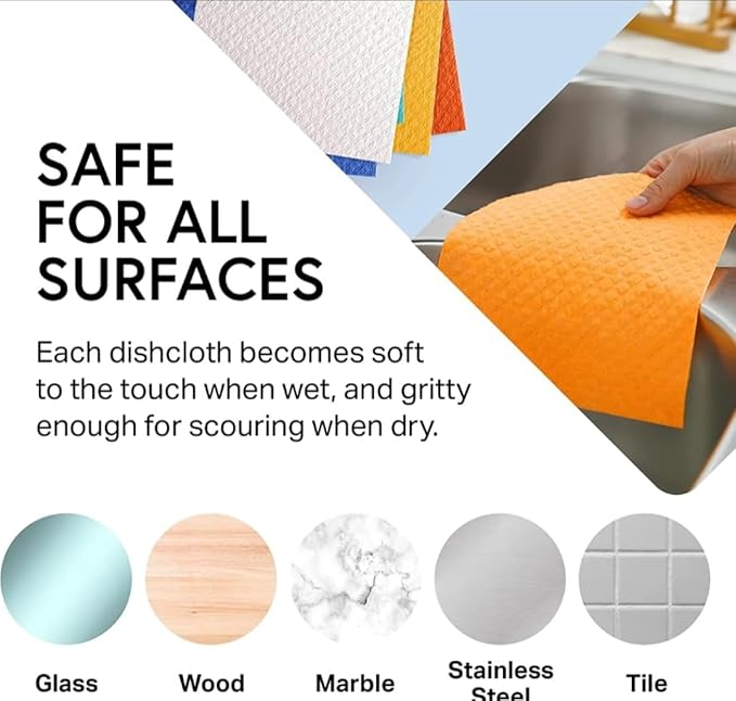 Swedish Dishcloths – 10 Pack Super Absorbent Eco-Friendly Cleaning Cloths | Reusable Biodegradable Kitchen Towels for Dishes, Counters & Household Use