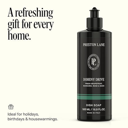 Preston Lane Luxury Dish Soap, Doheny Drive Scent | Plant Powered Formula with Essential Oils | Tough on Grease, Gentle on Hands | Vegan, Cruelty Free, Clean Ingredients