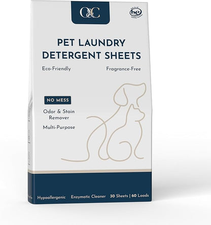 Pet Laundry Detergent Sheets Enzyme Based Odor & Pet Urine Remover-Pet Safe Laundry Sheets-Stain Eliminator-HE Washer Friendly-60 Loads-Carpet & Upholstery Cleaner