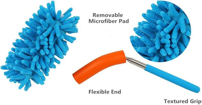 Maguu Long-Reach Washable Dusting Brush with Telescoping Pole,Retractable Extendable Flexible Microfiber Duster for Home Car and Office(Set of 3)