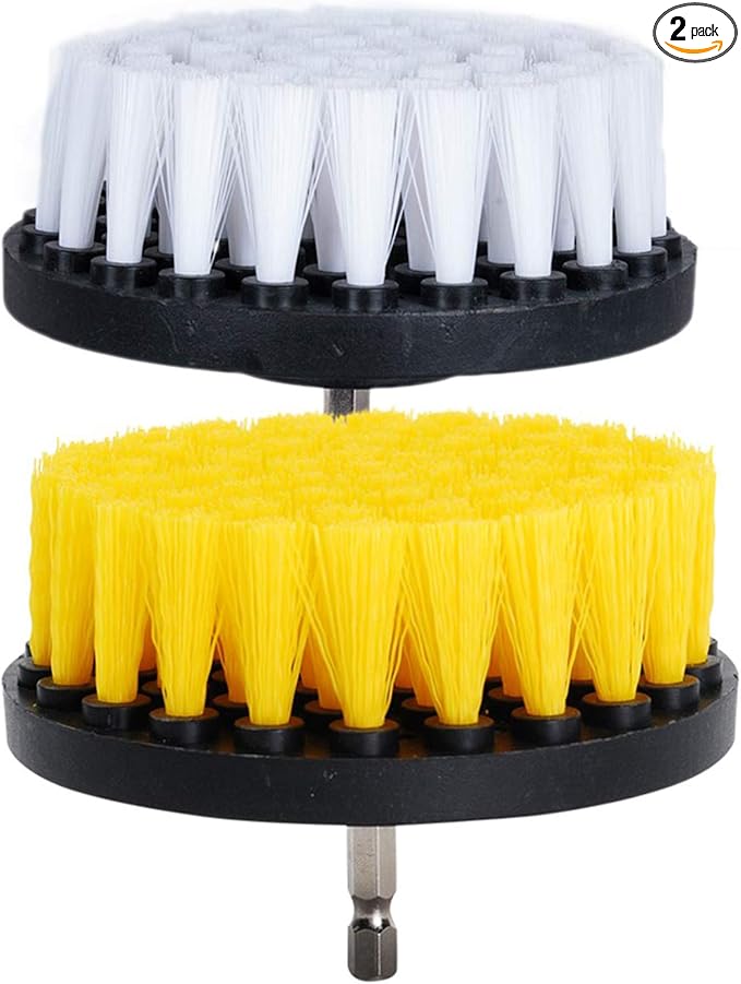 HIFROM 2 PCS, Soft and Medium Drill Brush Power Scrubbing Brush Drill Attachment for Cleaning Showers, Tubs, Bathrooms, Tile, Grout, Carpet, Tires, Boats,Upholstery
