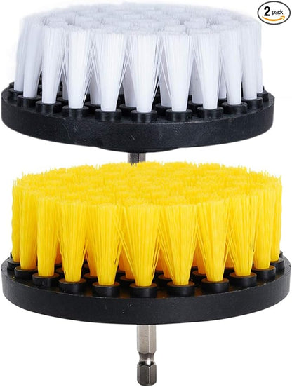 HIFROM 2 PCS, Soft and Medium Drill Brush Power Scrubbing Brush Drill Attachment for Cleaning Showers, Tubs, Bathrooms, Tile, Grout, Carpet, Tires, Boats,Upholstery