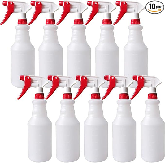 10 Packs 32oz Empty Spray Bottles Plastic Heavy Duty Refillable Spray Bottles with Adjustable Nozzle and Measurements for All Purpose Cleaning Solutions