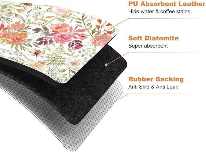 LOKHOM Dish Drying Mat for Kitchen Counter, 18"x24" Absorbent Coffee Bar Mat with Pink Roses Petals, Dish Drainer Rack Mat for Kitchen Counter and Dining Room Decoration