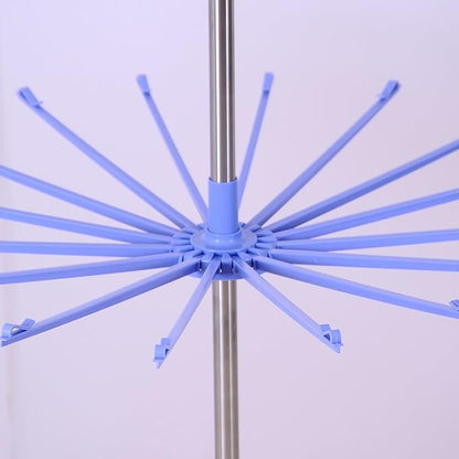 BAOYOUNI Folding Clothes Drying Rack 3-Tier Indoor Outdoor Space Saving Stand Hanger with 24 Clips and 32 Towels Bars for Baby Clothes, Cloth Diapers, Socks, Bras, Towels, Underwear (Blue)