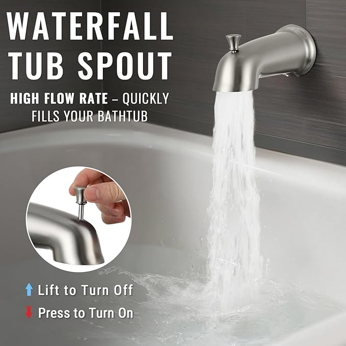 All Metal Shower Faucet Set, Dual Square Shower Head System with Handheld Wand, Diverter, Hose Complete Combo, Pressure Balance Rough-in Valve and Tub Spout Included (Brushed Nickel)