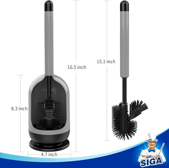 MR.SIGA Soft Bristle Toilet Brush with Holder, Gray & Black, 1Pack