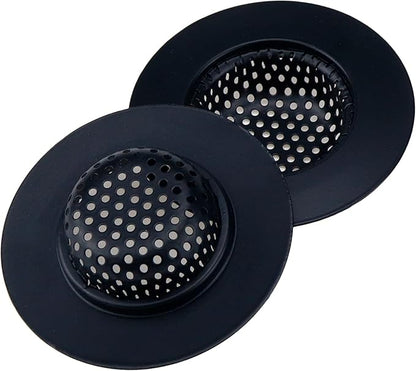 Antrader Kitchen Sink Strainer,3" Top / 1.5" Basket,Stainless Steel Sink Drain Strainer,Black,2 Pack