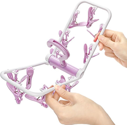 Suwimut 6 Pack Clothes Drying Rack, Small Folding Portable Underwear Hangers with 12 Clips, Plastic Laundry Clip and Drip Drying Hanger with 360° Rotatable Hook for Socks Towels Bras Clothes Gloves
