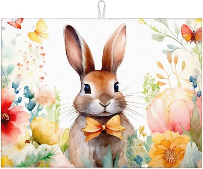 Large Dish Drying Mats For Kitchen Counter Microfiber Kitchen Drying Mat XL Draining Pad Absorbent Quick Drying Dish Mat 18x24 Inch - Rabbit Flowers