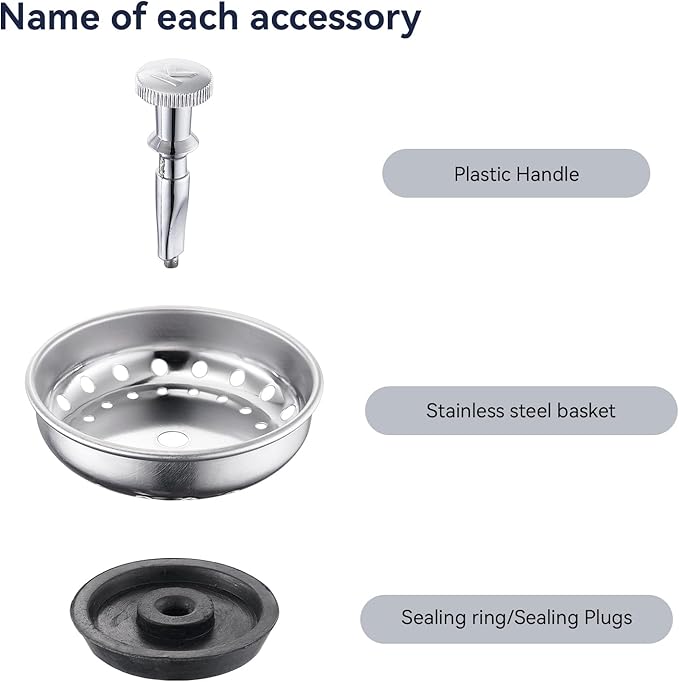 2 Pack Kitchen Sink Strainer and Stopper Combo - Stainless Steel Basket with Plastic Knob and Rubber Stopper Bottom, Fits Standard 3-1/2 Inch Drains
