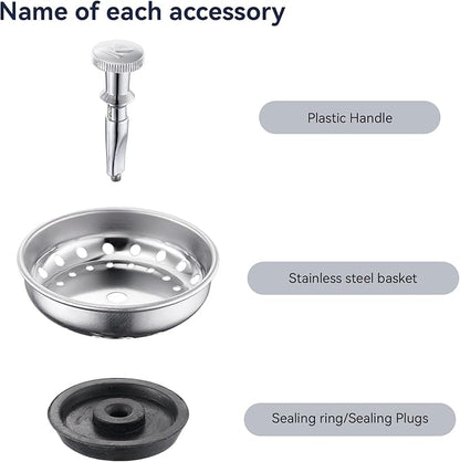 2 Pack Kitchen Sink Strainer and Stopper Combo - Stainless Steel Basket with Plastic Knob and Rubber Stopper Bottom, Fits Standard 3-1/2 Inch Drains