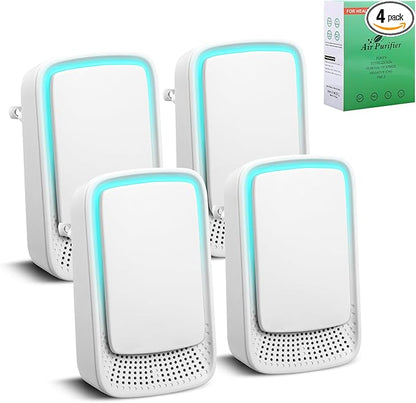 4 Pack Plug In Air Ionizers, Quiet Operation Air Freshener for Home, Office, Bedroom, Kitchen, Garage Room, Portable Air Purifiers, Pets Smell - Air Cleaner (White)