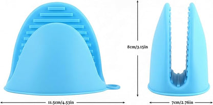 2 Pairs (Blue & Pink), Mini Silicone Oven Gloves, Mini Finger Protector Pot Holder for Kitchen,Cooking,Baking,BBQHeat Resistant Gloves，can be Washed in The Dishwasher