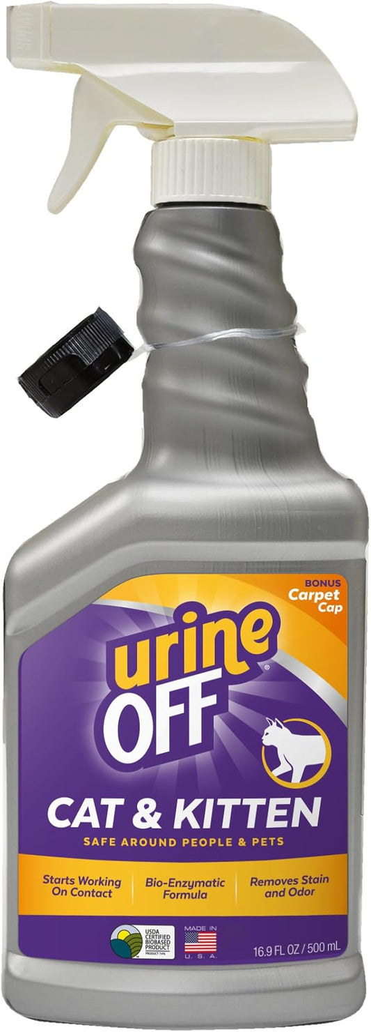 urineOFF Kitten & Cat Odor & Stain Remover | Fresh Scent Carpet Cleaner Spray | Bio Enzymatic Stain & Urine Odor Eliminator | Pet Safe Cleaner | 16.9 oz.