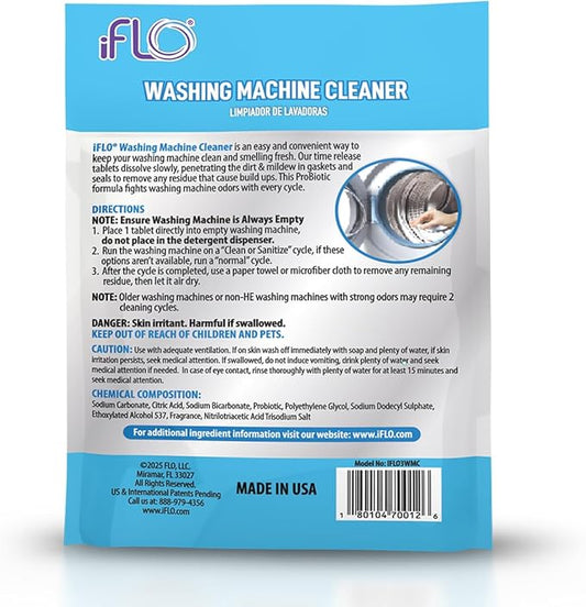iFLO Washing Machine Cleaner Tablets – Powerful Washer Machine Cleaning and Deodorizer Tablets for Front Load, Top Load, and High-Efficiency Washer Cleaner, 3 Pack