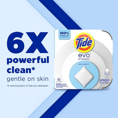 Tide evo Free & Gentle Tiles Fragrance-Free Hypoallergenic Laundry Detergent Fiber Tiles for Sensitive Skin Works on 100% of Common Stains Safe for All Machines and Water Conditions, 40 Count