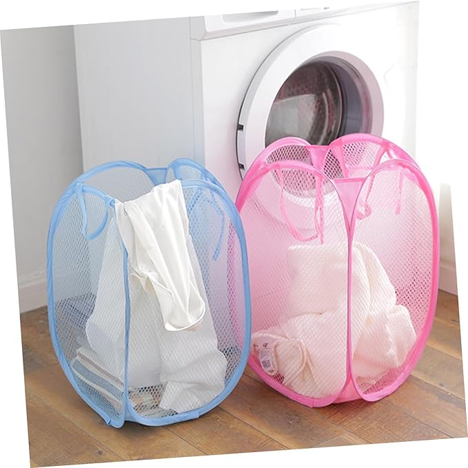 Luxshiny Collapsible Fine Mesh Laundry Hamper Nylon Dirty Clothes Basket with Handles for Bathroom Bedroom Dorm Storage Organizer Safe Design Random Color Random Color