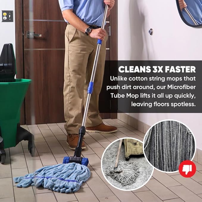 Commercial Mop Head Replacement – 1 Pack Large Green Microfiber Tube Mop (18 oz.) | Industrial Wet Mops | Washable Refill, Reusable, Heavy Duty, Looped End Mopheads | Hardwood, Concrete