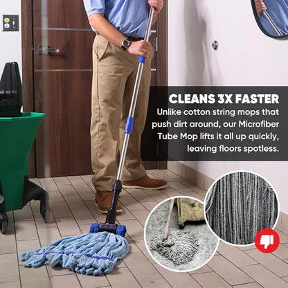 Commercial Mop Head Replacement – 1 Pack Red Large Microfiber Tube Mop (18 oz.) | Industrial Wet Mops | Washable Refill, Reusable, Heavy Duty, Looped End Mopheads | | Hardwood, Concrete