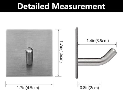 FOMANSH Heavy Duty Adhesive Hooks, Stick on Wall Adhesive Hangers, Strong Stainless Steel Holder, Self Adhesive Hooks for Kitchen Bathroom Home Door Towel Coat Key Robe 6 Packs Silver
