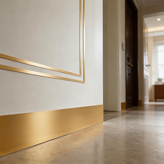 Self-Adhesive Wall Trim with Mirror Finish, 3.93" x 196.8" Peel and Stick PVC+XPE Wallpaper Borders, Waterproof Baseboard Cover for Bathroom, Kitchen, Bedroom, 1 Pc