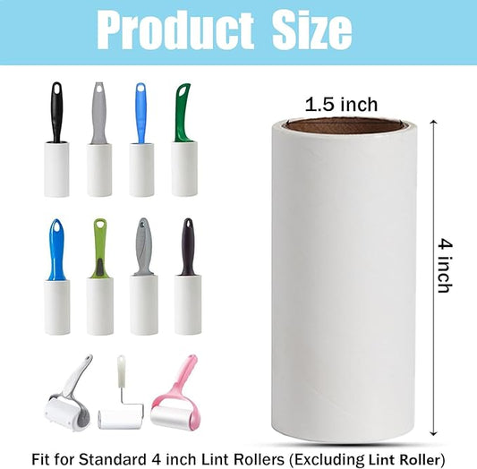 Lint Roller Refills,Extra Sticky Lint Roller Replacement Refills Only, Inside Diameter 1.5 inch, 60 Sheets per Roll (Pack of 10, Total 600 Sheets, 4 inch)