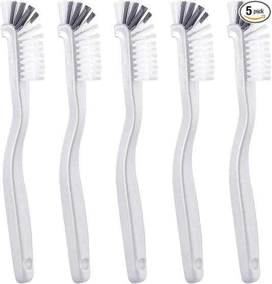 5 Piece Cleaning Dish Scrub Brush Kitchen Sink Bathroom Brushes, Household Pot Pan Dishwasher Edge Corners Grout Deep Cleaning Brush with Stiff Bristles (White and Black)