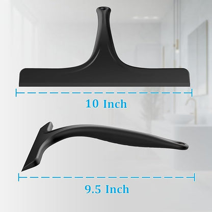 Silicone Shower Squeegee for Bathroom Glass Doors, with Hanging Hole for Easy Storage, Removes Water Spots from Windows, Mirrors, Tiles & Kitchen Surfaces-Black, 10 Inch