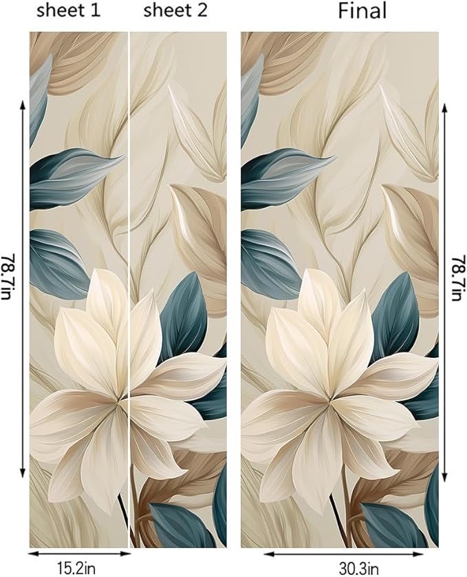 REDAMANCY Cream White Floral Modern Peel and Stick Door Stickers Vinyl 3D Door Mural Decals Decor Wallpaper Self-Adhesive, Waterproof, Removable