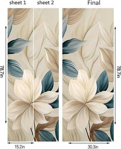 REDAMANCY Cream White Floral Modern Peel and Stick Door Stickers Vinyl 3D Door Mural Decals Decor Wallpaper Self-Adhesive, Waterproof, Removable