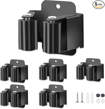 5 PCS Broom Holder Wall Mount, Upgraded Heavy Duty Mop and Broom Holder Wall Mount, Stainless Steel Broom Hanger Mop Holder Rack for Kitchen Laundry Garden Tool Organizer