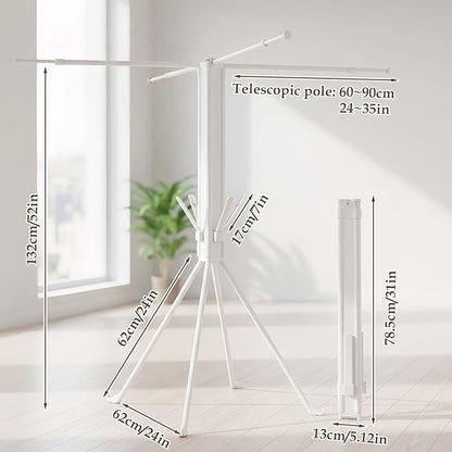 cjc Foldable Clothes Drying Rack, Space Saving Laundry Drying Rack,Collapsible Drying Rack Used for Indoor,Outdoor Camping, 4 Retractable Drying Rods + 4 Shoe Racks/White