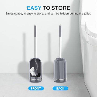 SetSail Toilet Brush and Holder Set, Compact Size Curved Toilet Bowl Brush for Bathroom Deep Cleaning with Stainless Steel Handle Toilet Cleaner Brush, Grey
