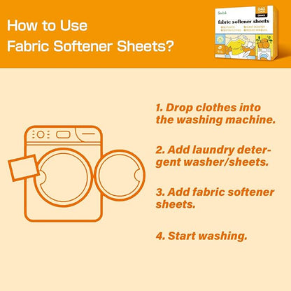 Soulink Fabric Softener Sheets for Washing Machine, No Plastic Jug Soap Strips, Alternative to Fabric Softener Liquid and Pods, Orange Scent, Up to 240 Loads