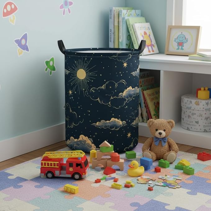 Baby Laundry Hamper kids laundry Basket Waterproof Storage Bin for Bedroom Toy Clothes Organizer Basket Woodland Animals Room Décor(Stars)