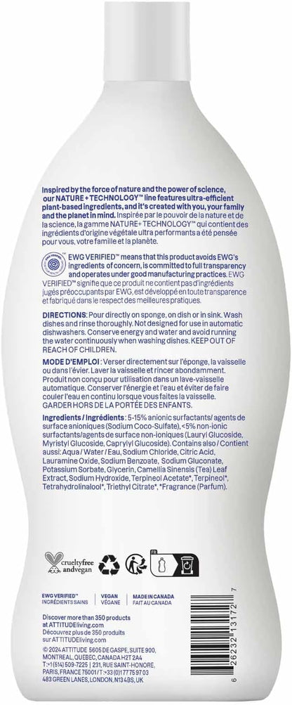 ATTITUDE Dish Soap, EWG Verified, Plant-Based & Vegan Dishwashing Liquid, Naturally Derived, Citrus Zest, 23.7 Fl Oz